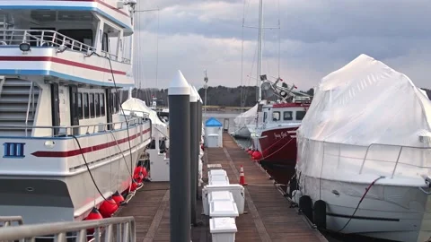 Boats in the harbor during winter Stock Footage 183381777