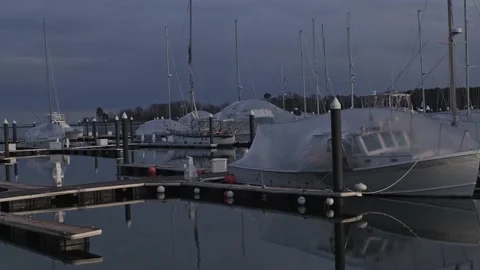 Boats in the harbor during winter Stock Footage 183381823