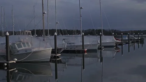 Boats in the harbor during winter Stock Footage 183381826