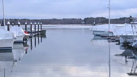 Boats in the harbor during winter Stock Footage 183381912