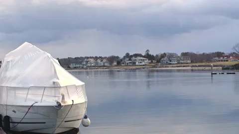 Boats in the harbor during winter Stock Footage 183381935