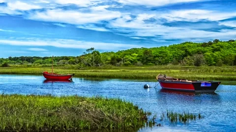 Boats on the Herring Riving in Cape Cod Stock Footage 269197938
