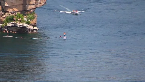 Boats on lake Stock Footage 7734802