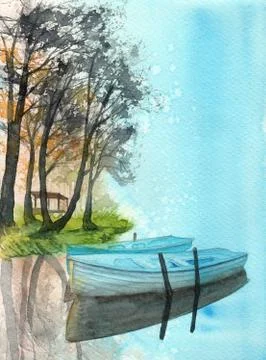 Boats on the lake Stock Illustration