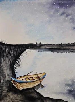 Boats on a lake or river Stock Illustration