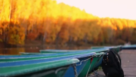 Boats on lake waves Stock Footage 96317251