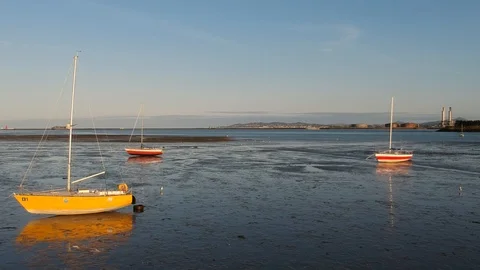 Boats at low tide Full hd 30fps Stock Footage