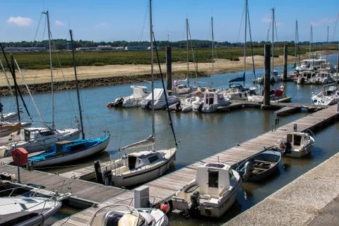 Boats in marina in France with blue sky Stock Photos