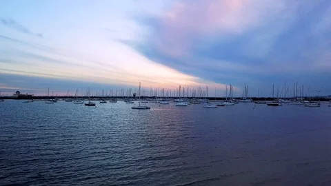 Boats at marina at sunset Stock Footage 99722323