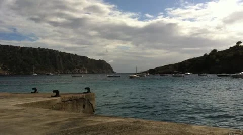 Boats in Mediterranean on cloudy day Stock Footage 12517898