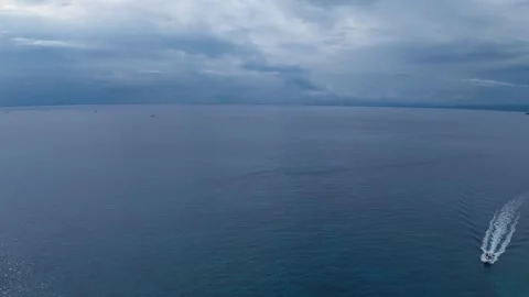 Boats on Messinian Gulf Under Dramatic Storm Clouds Stock Footage 336705555