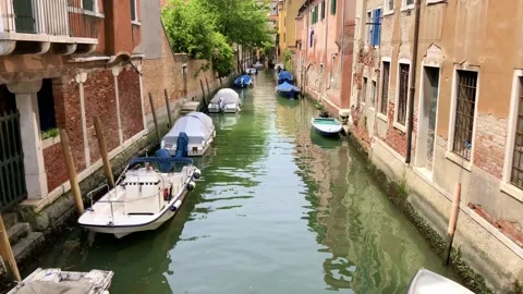 Boats moored on the canal. Stock Footage 133256604