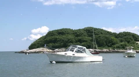 Boats moored in a cove Stock Footage 10785819