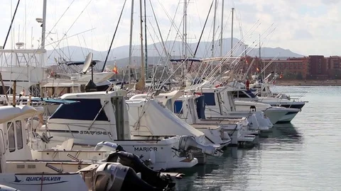 Boats moored in harbor Stock Footage 85063744