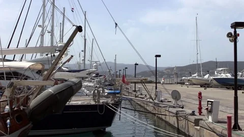 Boats moored in harbour Stock Footage 85016645