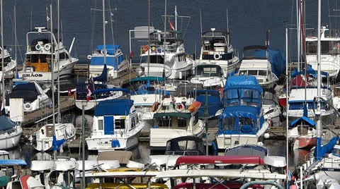 Boats Moored in Marina Stock Footage 22997458