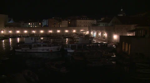 Boats Moored at night Stock Footage 31968261