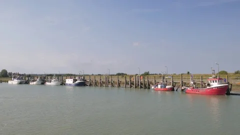Boats moored in Rye Harbour Stock Footage 77148766