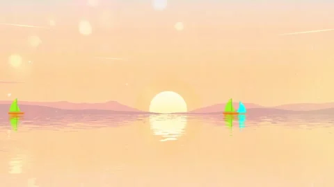 Boats Ocean - Yellow Sky Loop - Seamless Animated Ocean - River Reflection on t Stock Footage 305228359