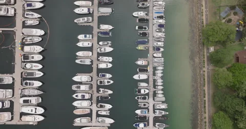 Boats Parked in Marina From Top Down Stock Footage 329657592