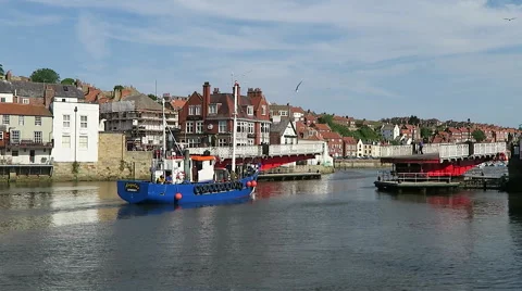 Boats pass through swing bridge Stock Footage 52788764