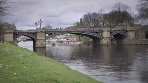 Boats Passing Under River Ouse Bridge Time-lapse  in York UK Video stock 75346633