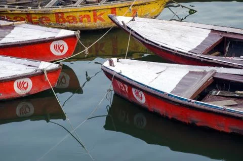 Boats pattern and reflection Stock Photos