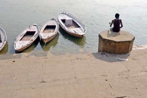 Boats pattern at varanasi Stock Photos