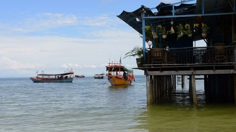 Boats at the pier in Koh Kong Beach Stock Footage 99682853