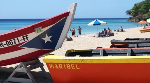 Boats On Puerto Rican Beach Stock Footage