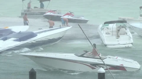 Boats in Rain Storm Stock Footage 25191369