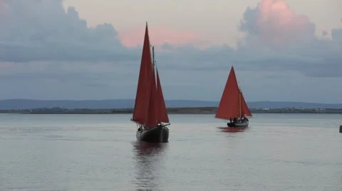 Boats with red sail Stock Footage 42621715