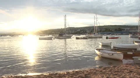 Boats at rest in harbour at sunset 库存影片 11053960