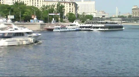 Boats on the river Moscow Stock Footage 5376793