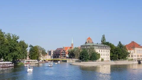 Boats On River Oder In Wroclaw, Poland In Summer Photos