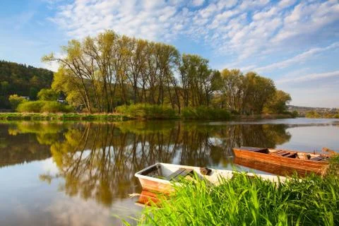 Boats on the river 库存照片