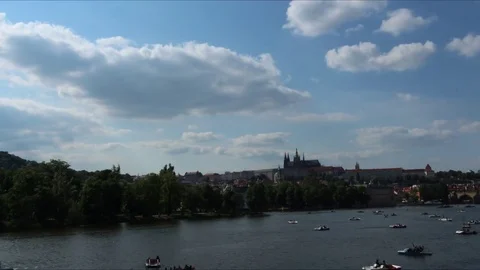 Boats on the river  in Prague Stock Footage 76406785