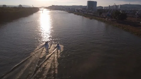 Boats on river by sunset Stock Footage 120536221