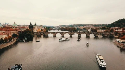 Boats on River Vltava Stock Footage 124896761