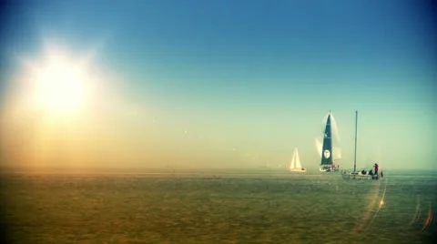 Boats sailing at sunset Stock Footage 20486599