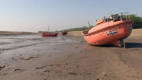 Boats on sandy ocean sore Stock Footage 209822236