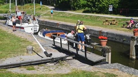 Boats in a sluice Stock Footage 96153150