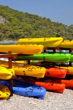 Boats stacked on the beach Stock Photos