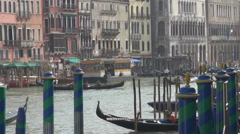 Boats station in Venice, Italy Stock Footage