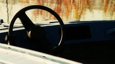 Boat's steering wheel Stock Footage 10572640