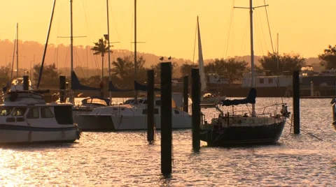 Boats at sunset Stock Footage 1068698