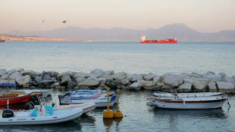 Boats at sunset in Naples - Pan Stock Footage 150509048