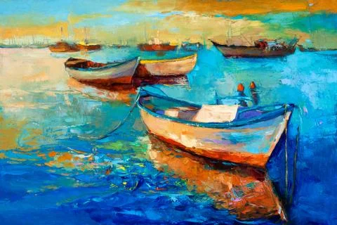 Boats on sunset Foto stock