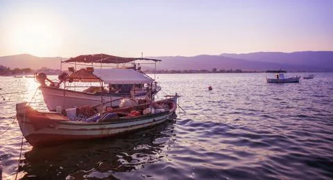 Boats in Sunset Stock Photos