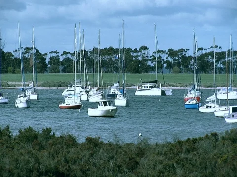 Boats swaying on a lake. Stock Footage 79940257